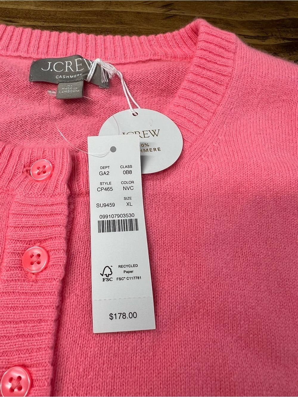 J. Crew Perfect Cashmere Cardigan in Neon Vivid Coral Size XL NWT - Picture 6 of 10